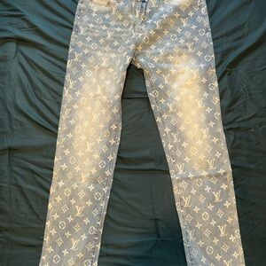Louis Vuitton White Monogram on Light Blue Denim Skinny Jeans
